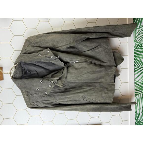 EDUN (designed by Bono) 100% Lamb Suede Asymmetric Moto Jacket - Size - Large - Picture 8 of 9